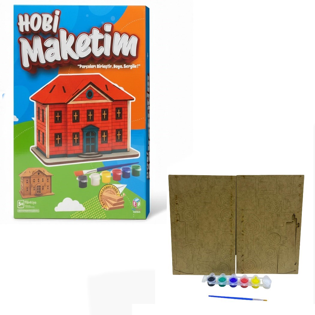 Hobi Hedmak02 Ahşap Okul Binası Boyama Seti