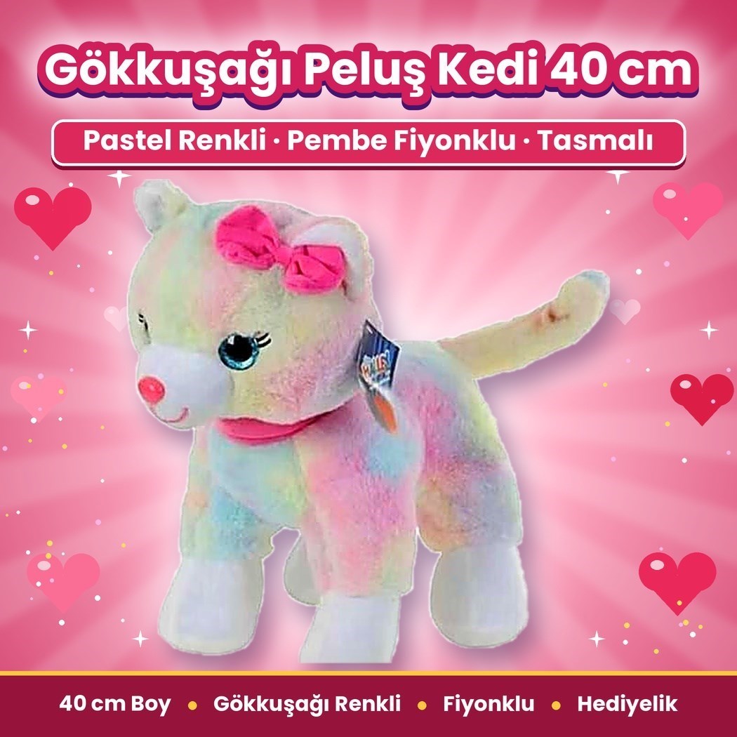 Halley 62555 Peluş 40cm Sesli Kedi Pembe Tokalı