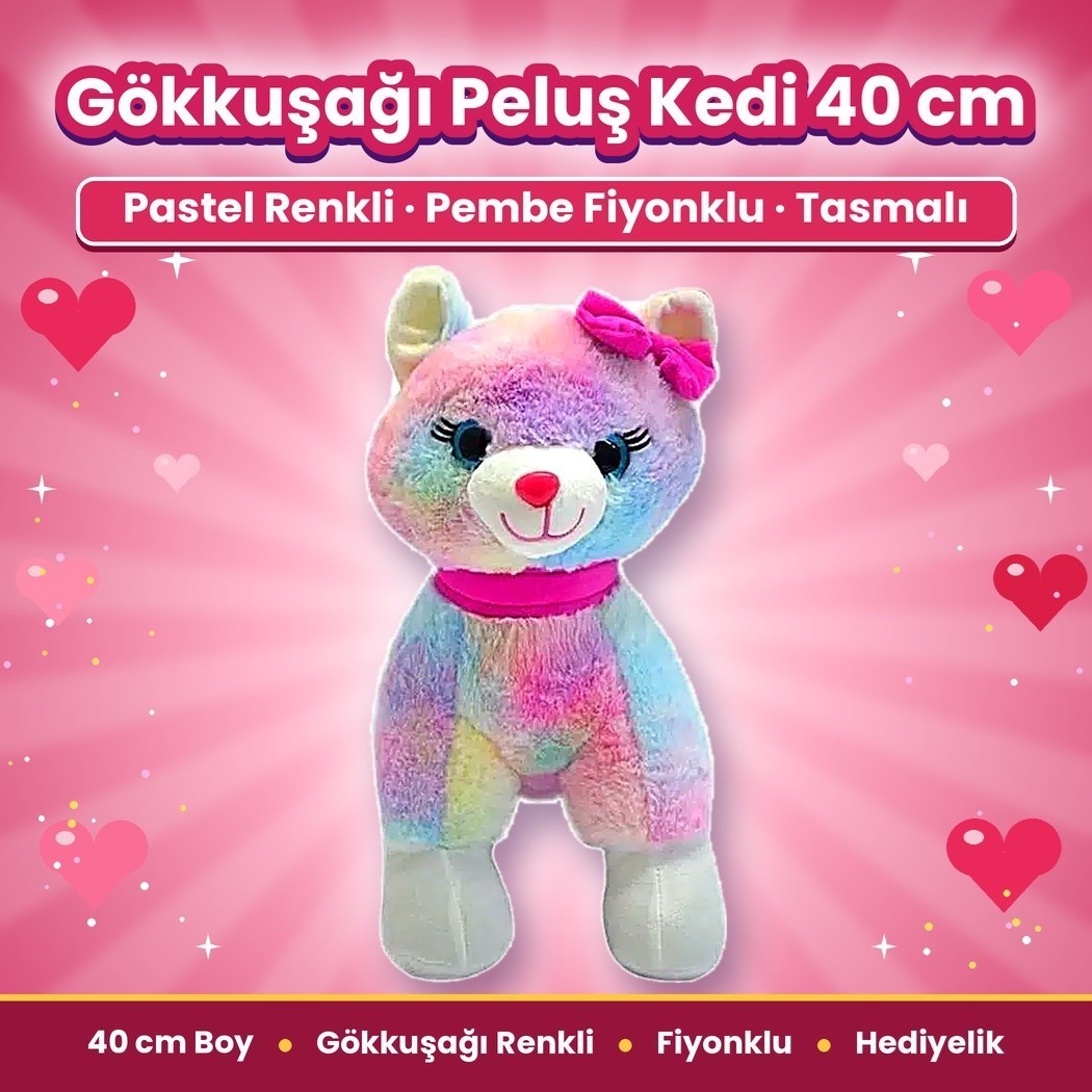 Halley 62555 Peluş 40cm Sesli Kedi Pembe Tokalı