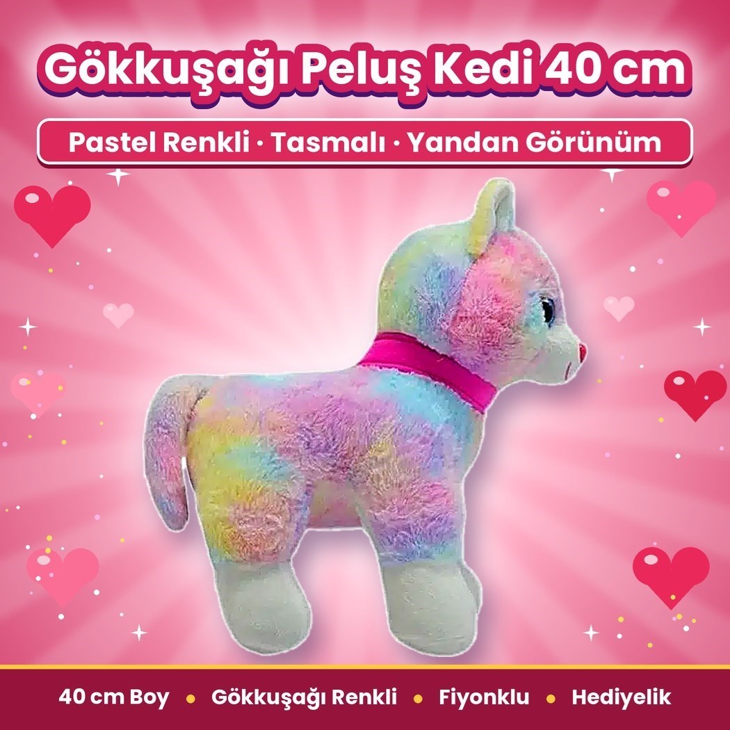 Halley 62555 Peluş 40cm Sesli Kedi Pembe Tokalı