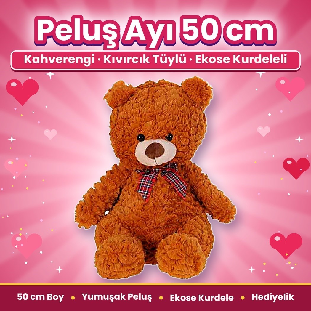 Halley 50243 Peluş 50cm Ekose Kurdelalı Ayı