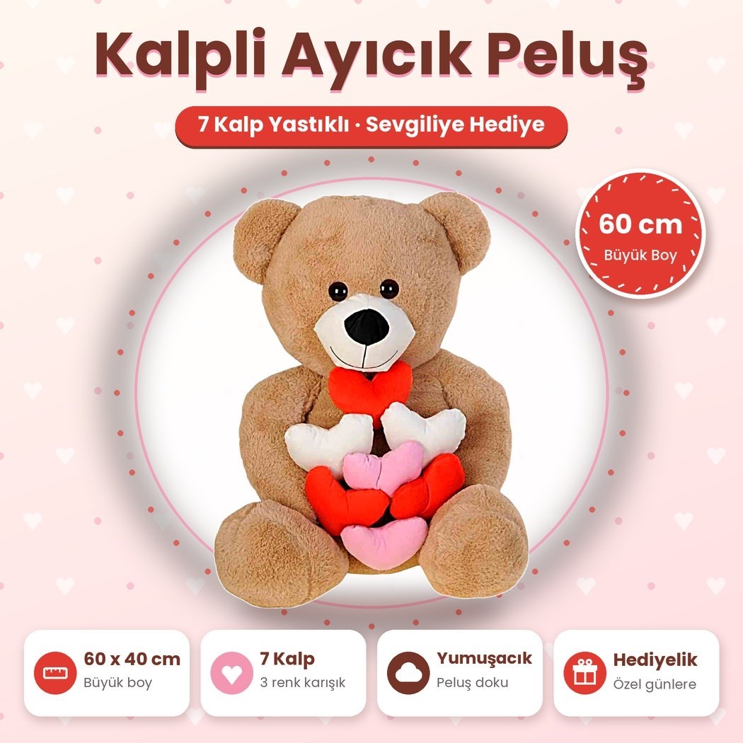 Pufu 04051 Peluş 60cm Çok Kalpli Ayıcık