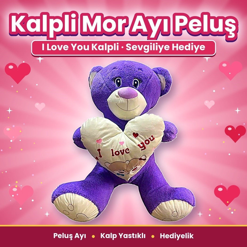 Pufu 04048 Peluş 60cm Kalpli Kirpikli Ayıcık