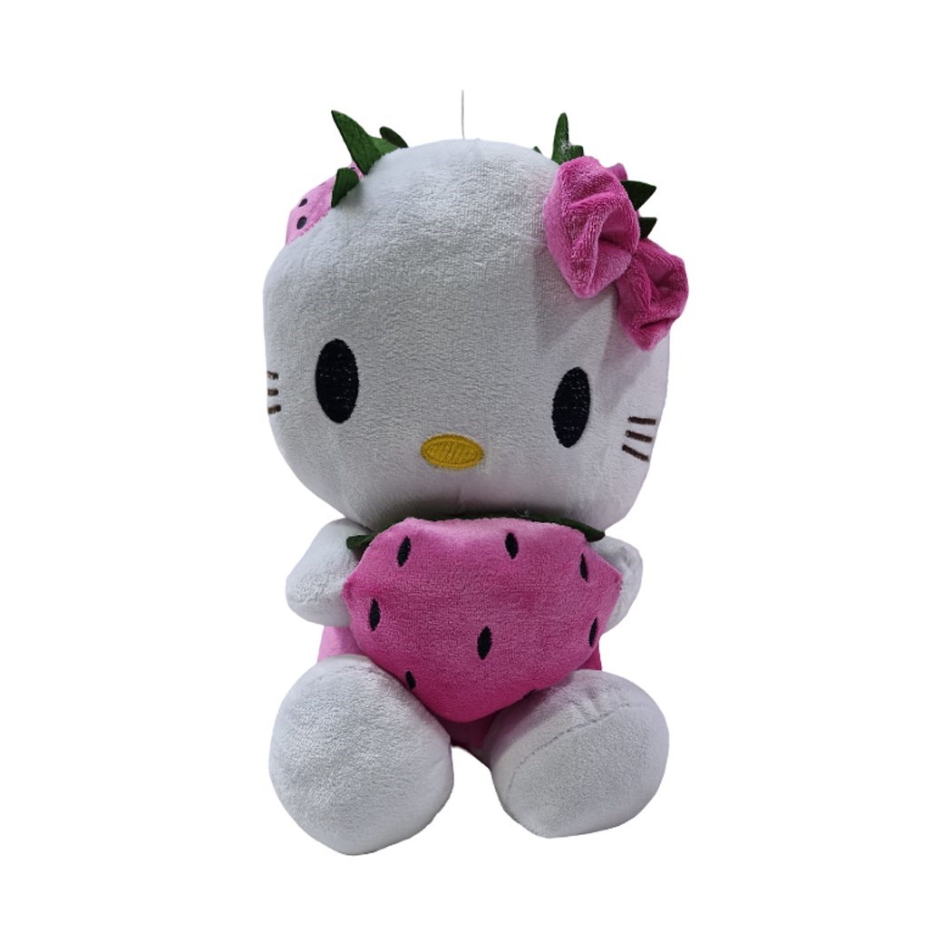 Peluş 30cm Çilekli Tokalı Sevimli Kedi
