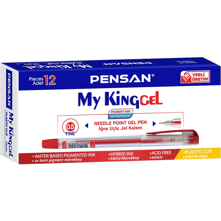 Pensan 6405 My-King Jel Kalem Metal Kilips Kırmızı 0.5 Mm 1 Kutu