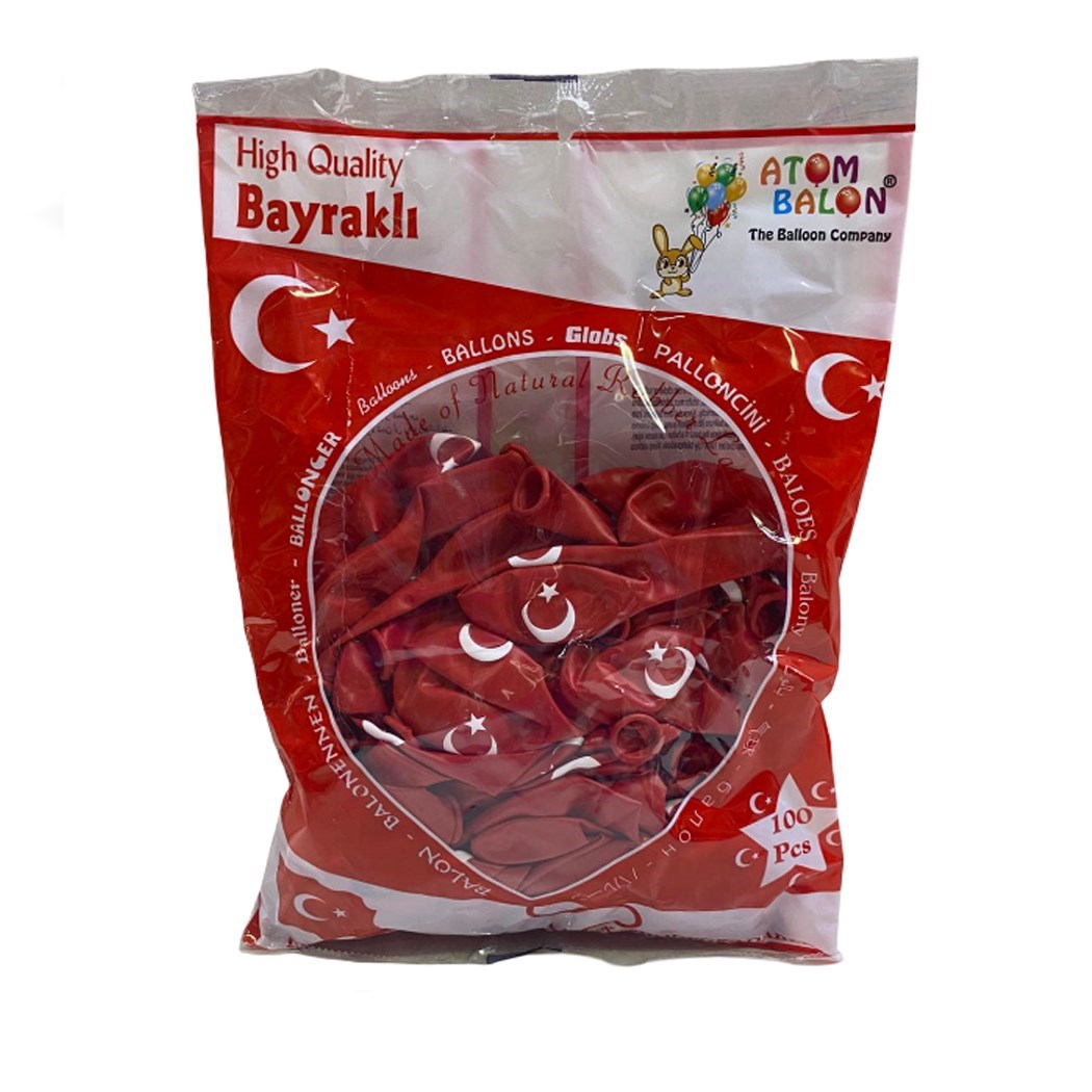 Atom Balon Bayrak Baskılı 100lü