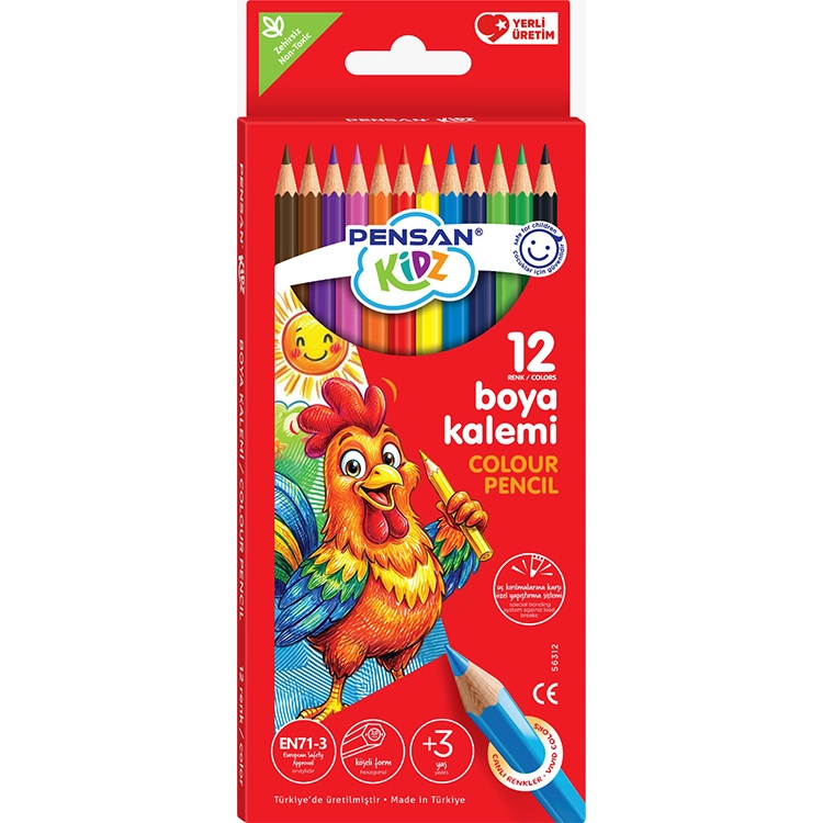 Pensan Kidz Kuruboya Kalemi 12 Renk Tam Boy