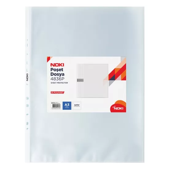 Noki Poşet Dosya A3 Dikey 25’Li (90 Mıc) 4836-P