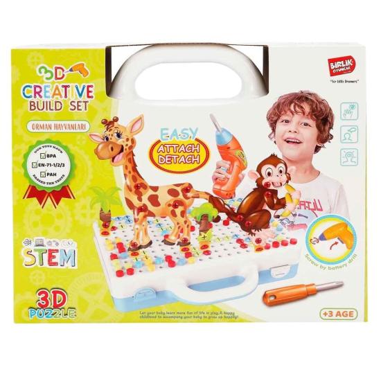 URT014-001 3D Eğitici Matkap Seti Hayvanlar 340pcs