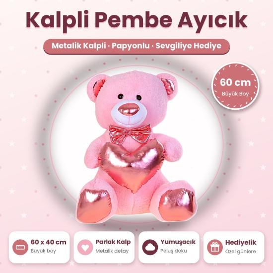 Pufu 04053 Peluş 60cm Parlak Kalpli Ayıcık