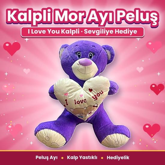 Pufu 04048 Peluş 60cm Kalpli Kirpikli Ayıcık