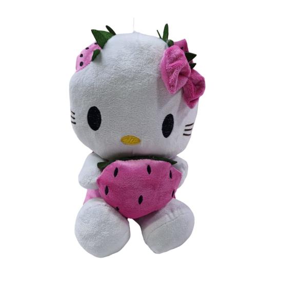 Peluş 30cm Çilekli Tokalı Sevimli Kedi