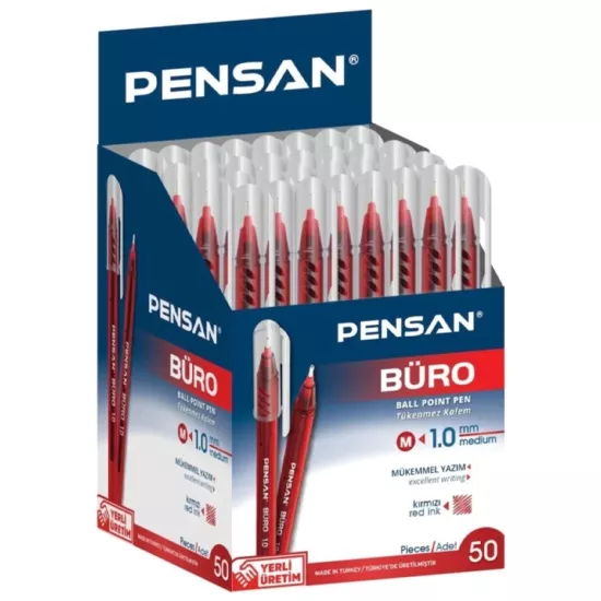 Pensan  Büro Tükenmez Kalem 1 Mm Kırmızı 50’li PK.