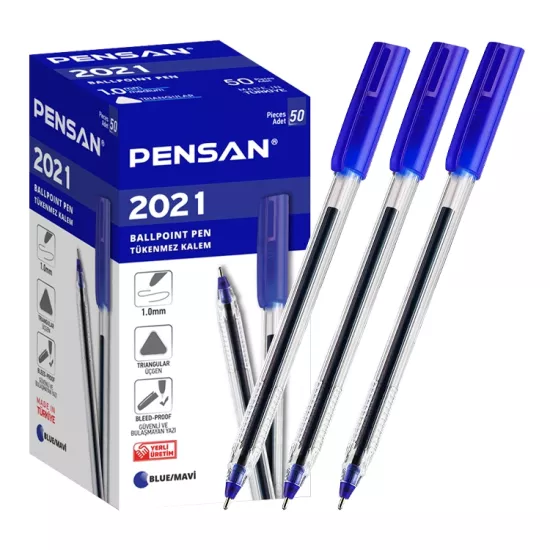 Pensan 2021 Tükenmez Kalem 1 Mm Mavi Şeffaf 50 Li 