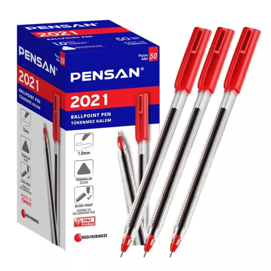 Pensan 2021 Tükenmez Kalem 1 Mm Kırmızı 50 Li 