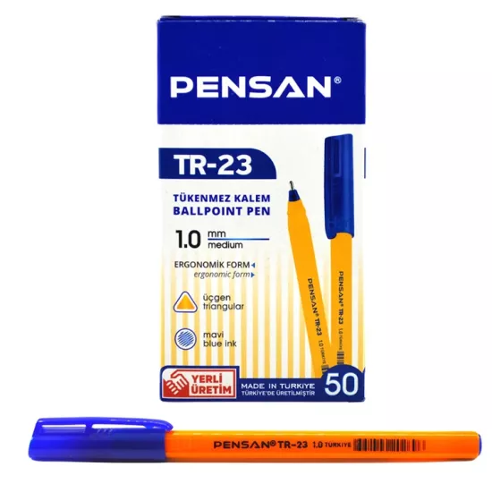 Pensan Üçgen Tükenmez Kalem 1.0 Mm Mavi 50’li PK.