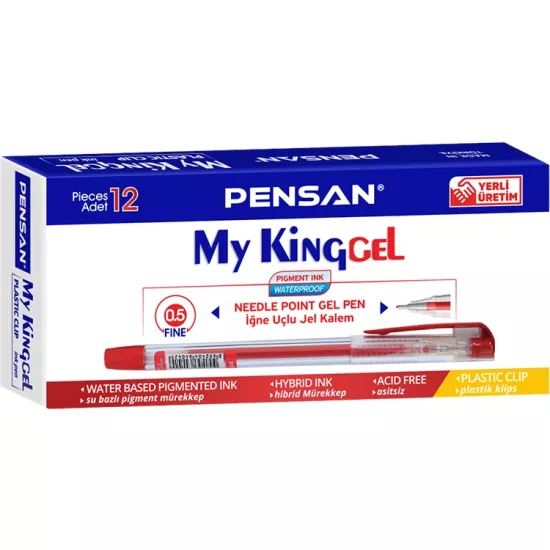 My-King Jel Kalem Metal Kilips Kırmızı 0.5mm 12 ’li