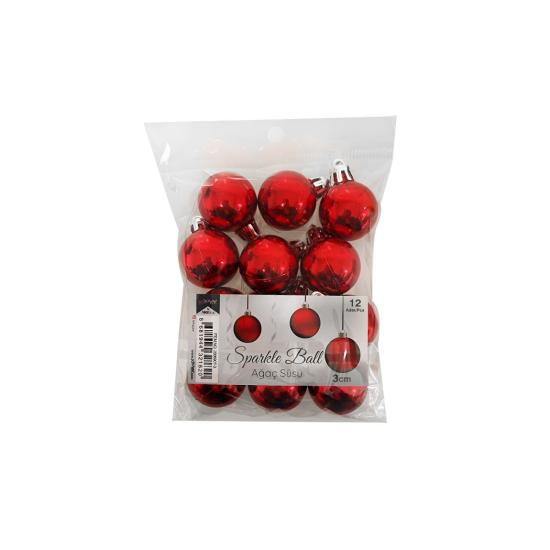 Yılbaşı 20069073 Kırmızı 3cm Ağaç Topu 12li