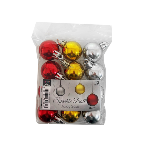 Yılbaşı 20069074 Karışık 3cm Ağaç Topu 12li
