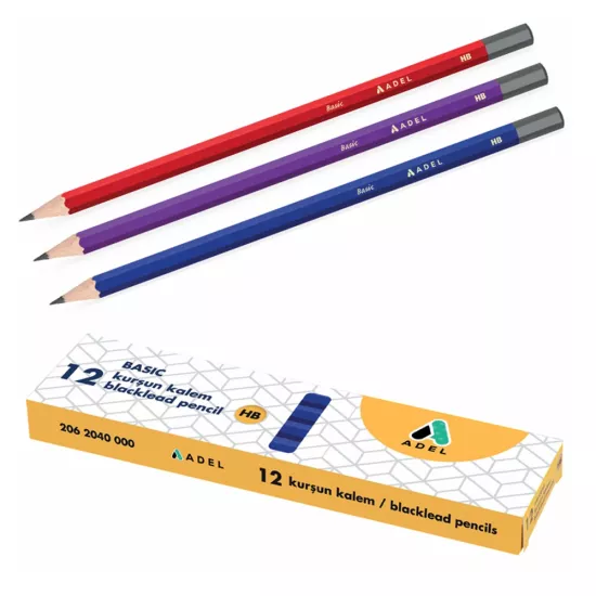 Adel Kurşun Kalem Basic Köşeli Dal HB 12 li Paket