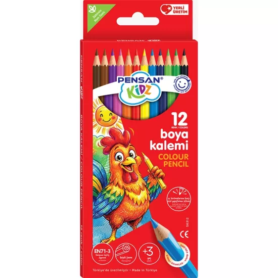 Pensan Kidz Kuruboya Kalemi 12 Renk Tam Boy