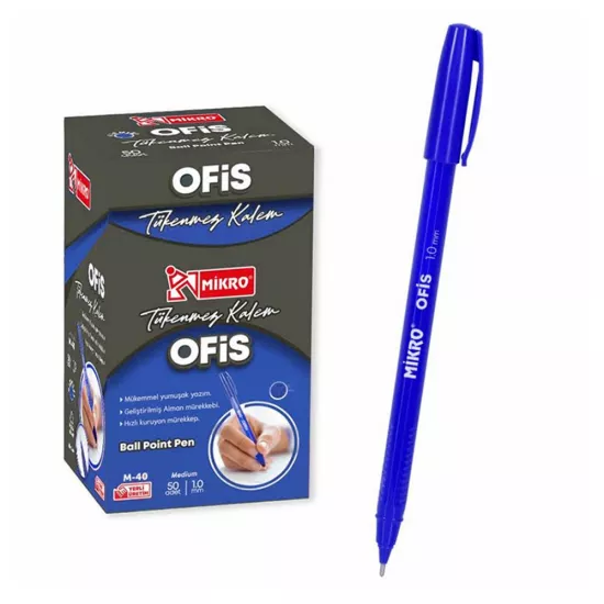 Mikro Ofis Tipi Tükenmez Kalem Mavi 1.0 Mm 50 li