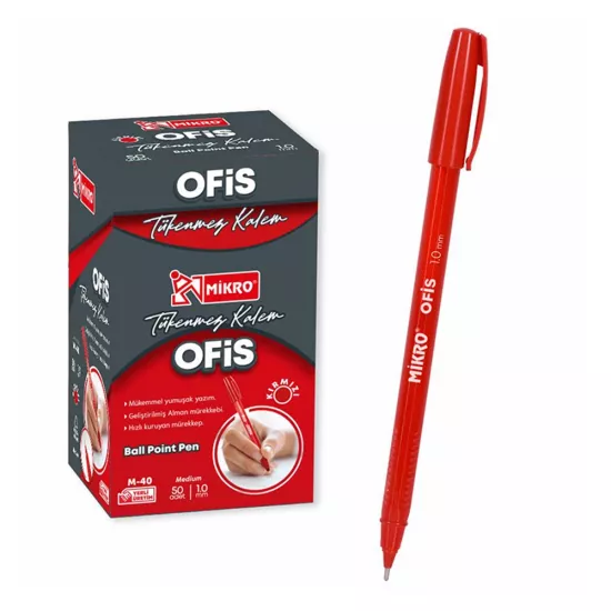 Mikro Ofis Tipi Tükenmez Kalem Kırmızı 1.0 Mm 50li