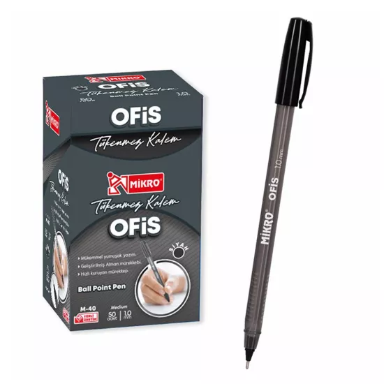 Mikro Ofis Tipi Tükenmez Kalem Siyah 1.0 Mm 50li